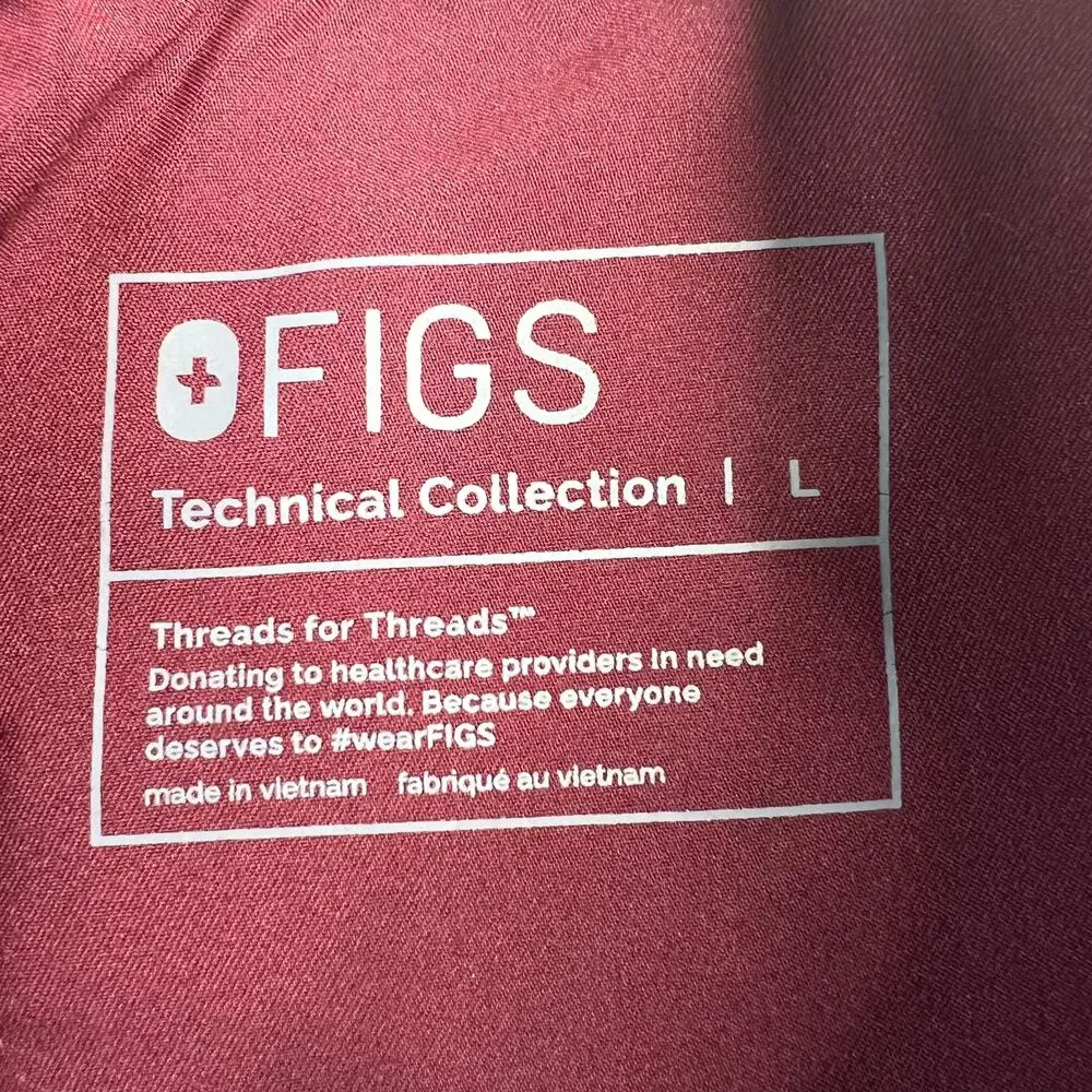 FIGS Pisco Basic Scrub Pants Burgundy Pull-on Elastic-Waist Straight Leg Size L